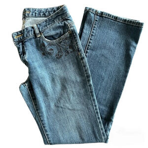 Michael Kors Women's dark wash Jeans w/brown  rhinestone detail pockets. Size 6